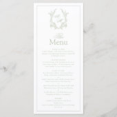 Elegante saliegroene wapenschild monogram bruiloft menu (Voorkant)