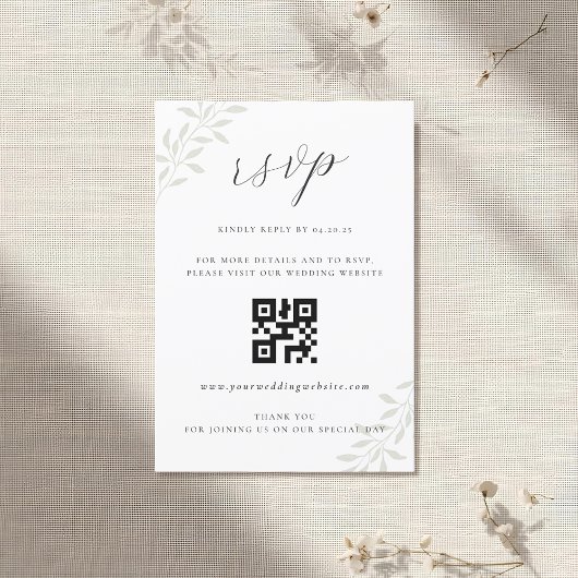 Elegante saliegroene wedding QR-code RSVP