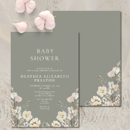 Elegante Saliegroene Wilde Bloem Baby Shower  Kaart