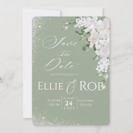 Elegante Saliegroene Witte Bloemige Save The Date