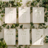 Elegante Saliegroene & Witte Trouwtafel Nummer Kaart