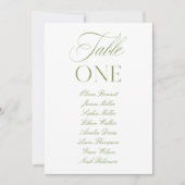 Elegante Saliegroene & Witte Trouwtafel Nummer Kaart (Voorkant)