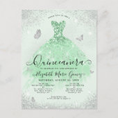 Elegante saliegroene zilveren glitter jurk Quincea Briefkaart (Voorkant)
