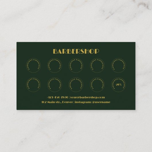 Elegante Salon Green en Gold Barbershop Klantenkaartje (Achterkant)