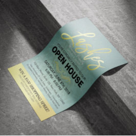 Elegante Salon Open Huis Flyer Goud & Blauw Damast