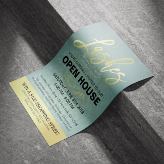 Elegante Salon Open Huis Flyer Goud & Blauw Damast