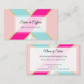 Elegante Salon Roze en Blauw Glitter en Marmer Visitekaartje (Voorkant / Achterkant)