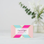 Elegante Salon Roze en Blauw Glitter en Marmer Visitekaartje (Staand voorkant)