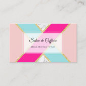 Elegante Salon Roze en Blauw Glitter en Marmer Visitekaartje (Voorkant)