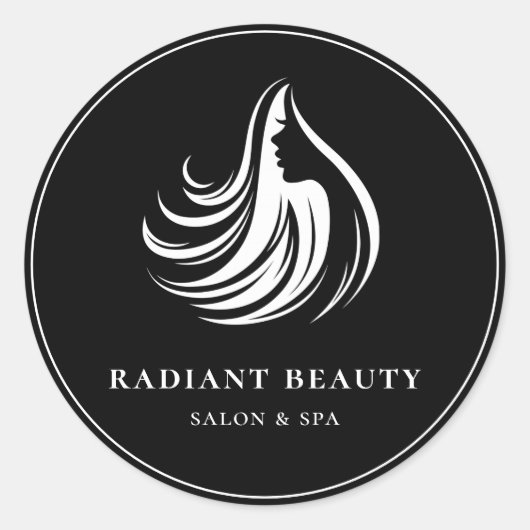 Elegante Salon Spa Modern Logo Zwart Ronde Sticker (Voorkant)