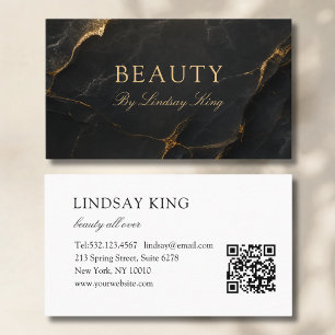 Elegante Salon Zwart Marmer QR Code Visitekaartjes Afsprakenkaartje