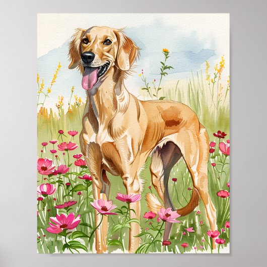 Elegante Saluki Dog Waterverf Art Print Decor (Voorkant)