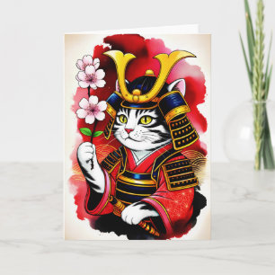 Elegante Samurai Kat Kersenbloesem voor verjaardag Kaart