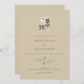 Elegante Sand Green Champagne Uitnodiging (Voorkant / Achterkant)