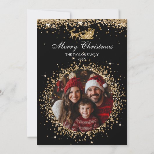 Elegante Santa Gold Glitter Kerstboom Foto Kaart (Voorkant)