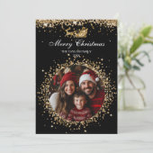 Elegante Santa Gold Glitter Kerstboom Foto Kaart (Staand voorkant)