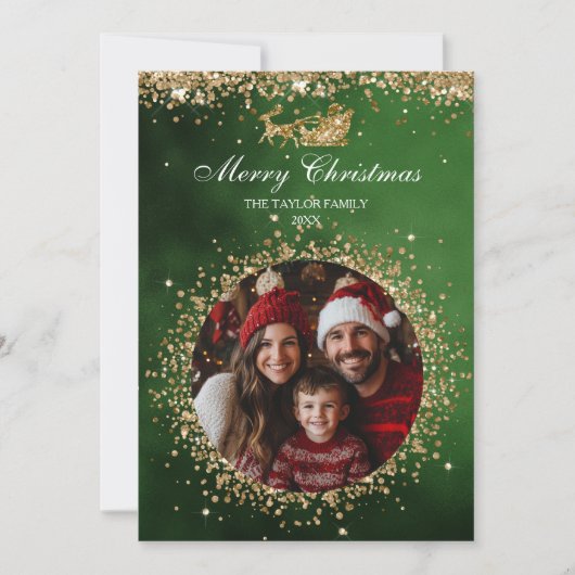 Elegante Santa Gold Glitter Kerstboom Foto Kaart (Voorkant)