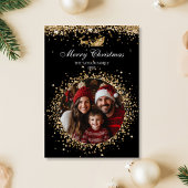 Elegante Santa Gold Glitter Kerstboom Foto Kaart