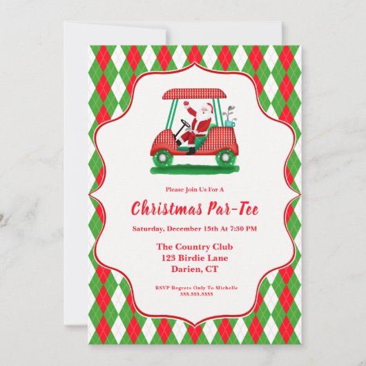 Elegante Santa Golf Kerstfeest uitnodiging (Voorkant)