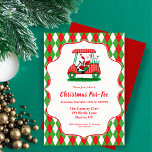 Elegante Santa Golf Kerstfeest uitnodiging<br><div class="desc">Ervaar de magie van de feestdagen op de greens met onze Christmas Golf Invitation. Sinterklaas zwaait vrolijk vanaf een golfkar op dit elegante diamanten rode en groene patroon. T-shirt af in stijl - bestel nu voor een onvergetelijk feest!</div>