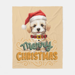 Elegante Santa hond Vrolijk Kerstfeest Retro Moste Fleece Deken