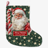 Elegante  Santa Stocking met Jouw naam Grote Kerstsok (Voorkant)
