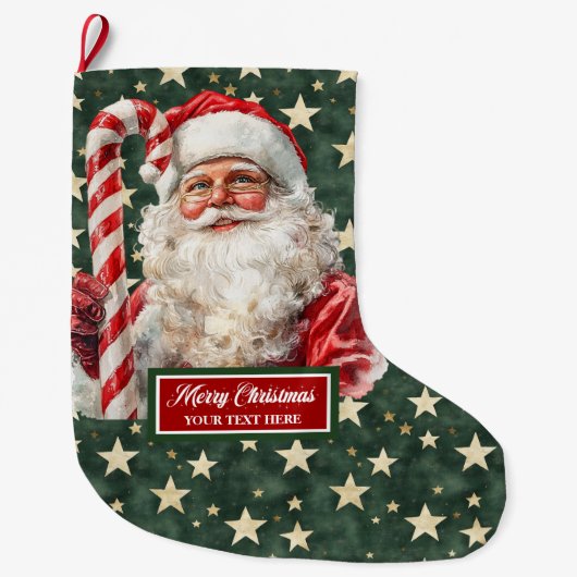 Elegante  Santa Stocking met Jouw naam Grote Kerstsok (Voorkant)