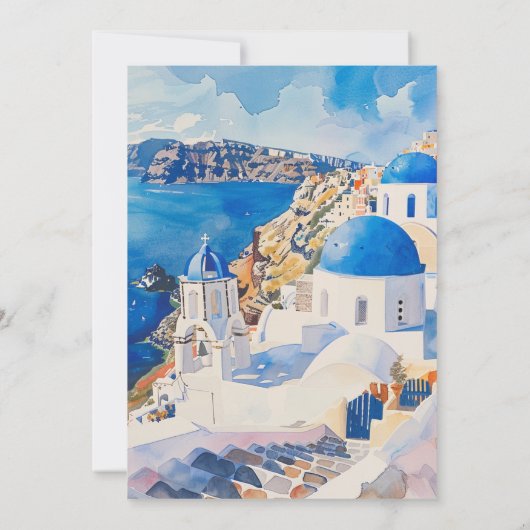 Elegante Santorini Waterverf Bruiloft Save the Dat Kaart (Achterkant)