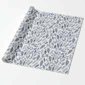 Elegante Saphirblauwe Botanicals Cadeaupapier (Uitgerold)