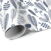 Elegante Saphirblauwe Botanicals Cadeaupapier (Rol Hoek)