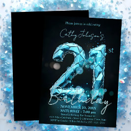 Elegante Sapphire Blue en Black 21e verjaardag Kaart