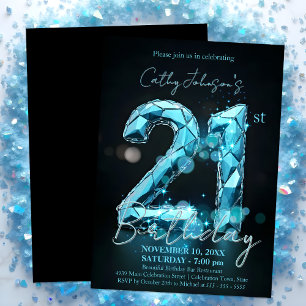 Elegante Sapphire Blue en Black 21e verjaardag Kaart