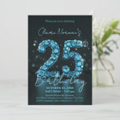 Elegante Sapphire Blue en Black 25e verjaardag Kaart (Staand voorkant)