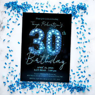 Elegante Sapphire Blue en Black 30e verjaardag Kaart