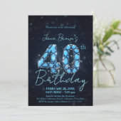 Elegante Sapphire Blue en Black 40e verjaardag Kaart (Staand voorkant)