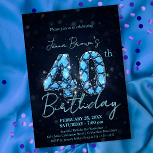 Elegante Sapphire Blue en Black 40e verjaardag Kaart