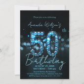 Elegante Sapphire Blue en Black 50ste verjaardag Kaart (Voorkant)