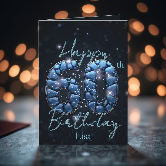 Elegante Sapphire Blue en Black 60e verjaardag Kaart