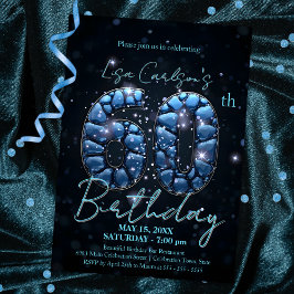 Elegante Sapphire Blue en Black 60e verjaardag Kaart