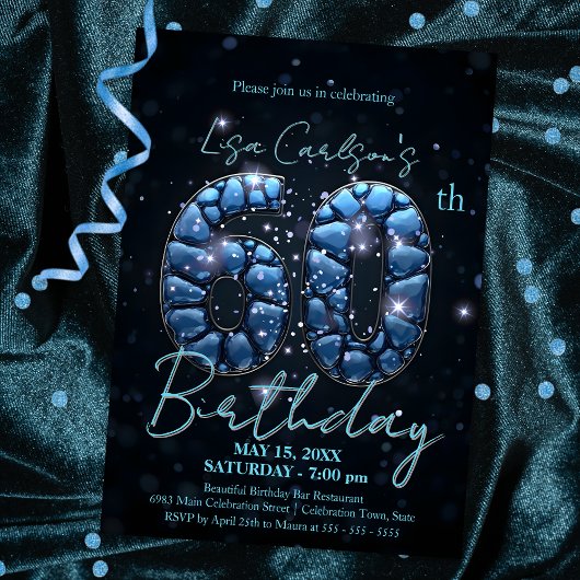 Elegante Sapphire Blue en Black 60e verjaardag Kaart