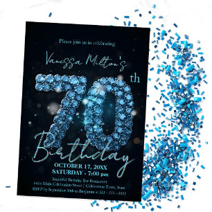Elegante Sapphire Blue en Black 70e verjaardag Kaart