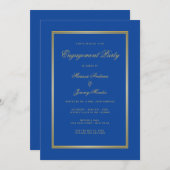 Elegante Sapphire Blue Gold Script Engagement Part Kaart (Voorkant / Achterkant)