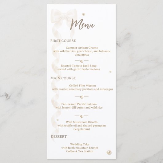 Elegante Satijnen Strik Bruiloft Plat Menu (Voorkant)