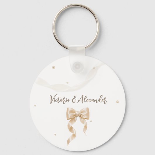Elegante Satijnen Strik Bruiloftssleutelhanger Sleutelhanger (Voorkant)