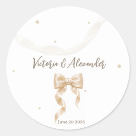 Elegante Satijnen Strik Huwelijkssticker Ronde Sticker