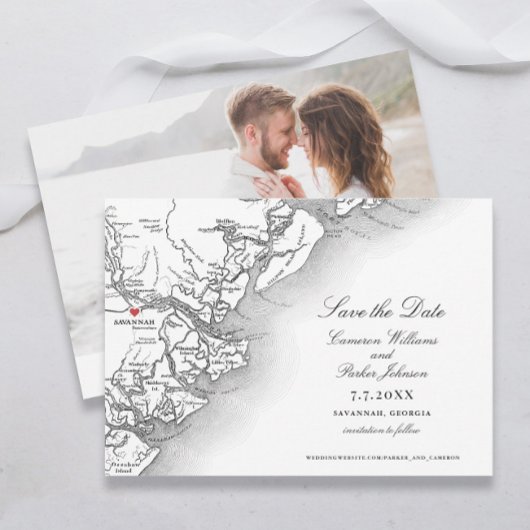 Elegante Savannah Georgia Bruiloft Zwart Wit Kaart