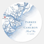 Elegante Savannah Georgia Kaart Bruiloft gunst Ronde Sticker (Voorkant)