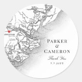 Elegante Savannah Georgia Kaart Bruiloft gunst Ronde Sticker (Voorkant)