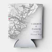 Elegante Savannah Georgia Kaart Zwart Wit Bruiloft Blikjeskoeler (Voorkant)