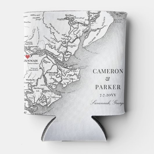 Elegante Savannah Georgia Kaart Zwart Wit Bruiloft Blikjeskoeler (Voorkant)